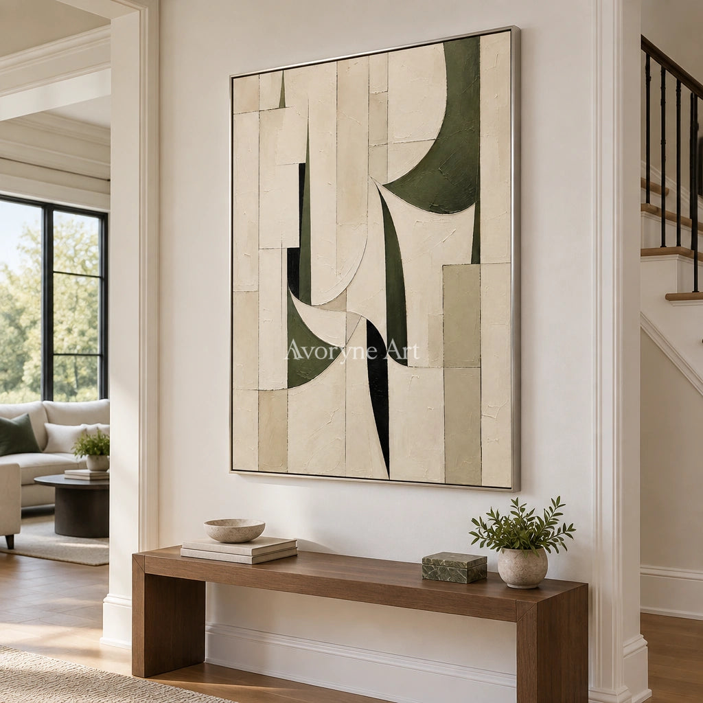 Ivory Turn: Textured Green Geometric Art — entry silver