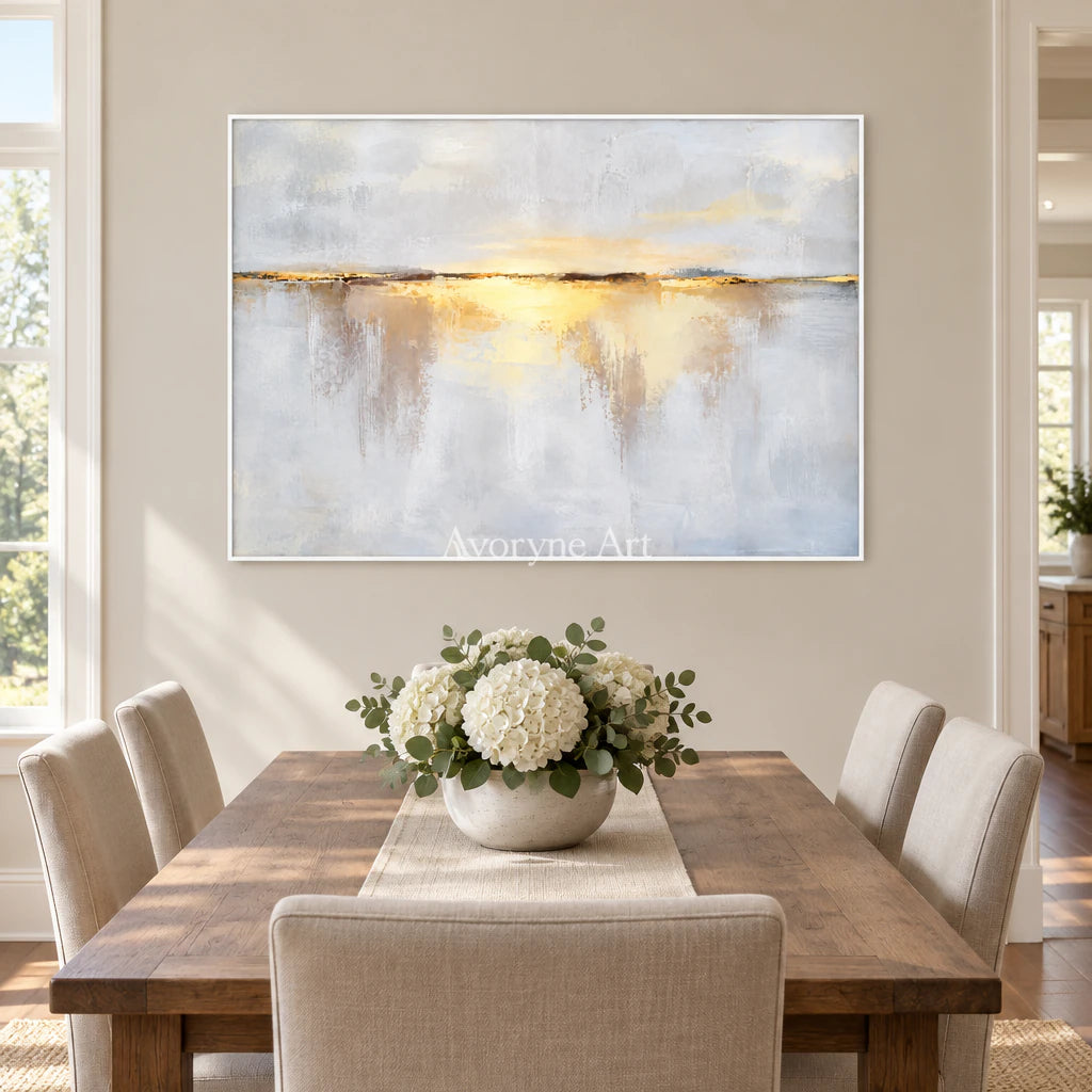 Golden Interval: Textured Horizon Panorama Wall Art — dining white