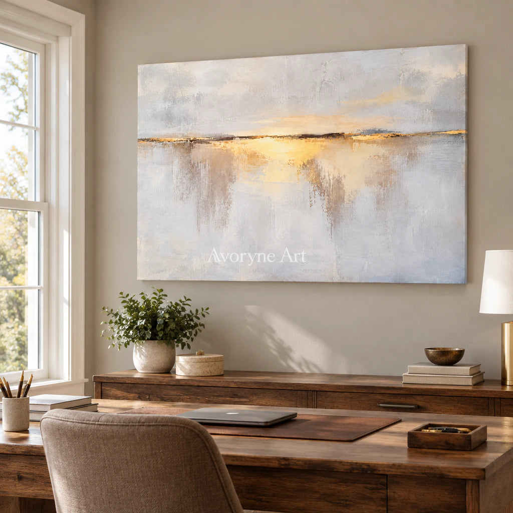 Golden Interval: Textured Horizon Panorama Wall Art — office frameless