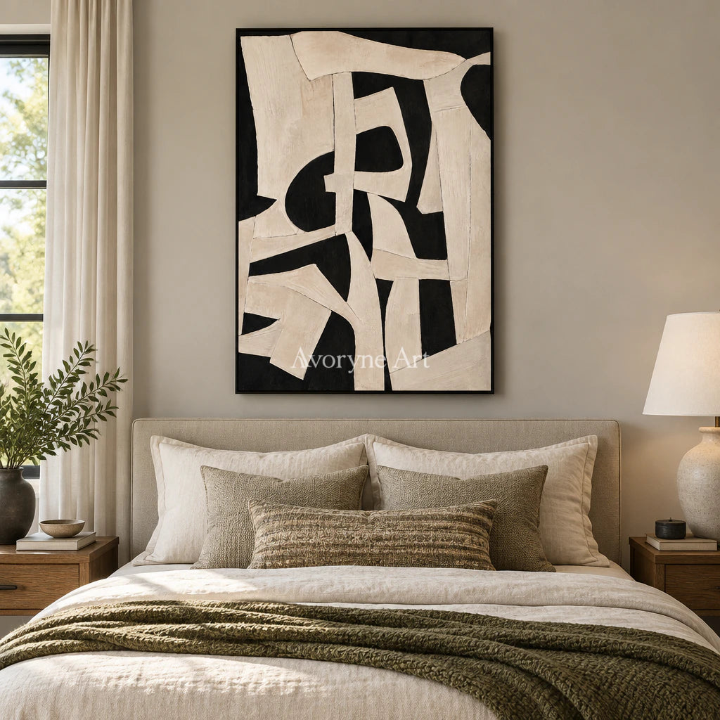 Obsidian Drift: Textured Monochrome Abstract Wall Art — bedroom black
