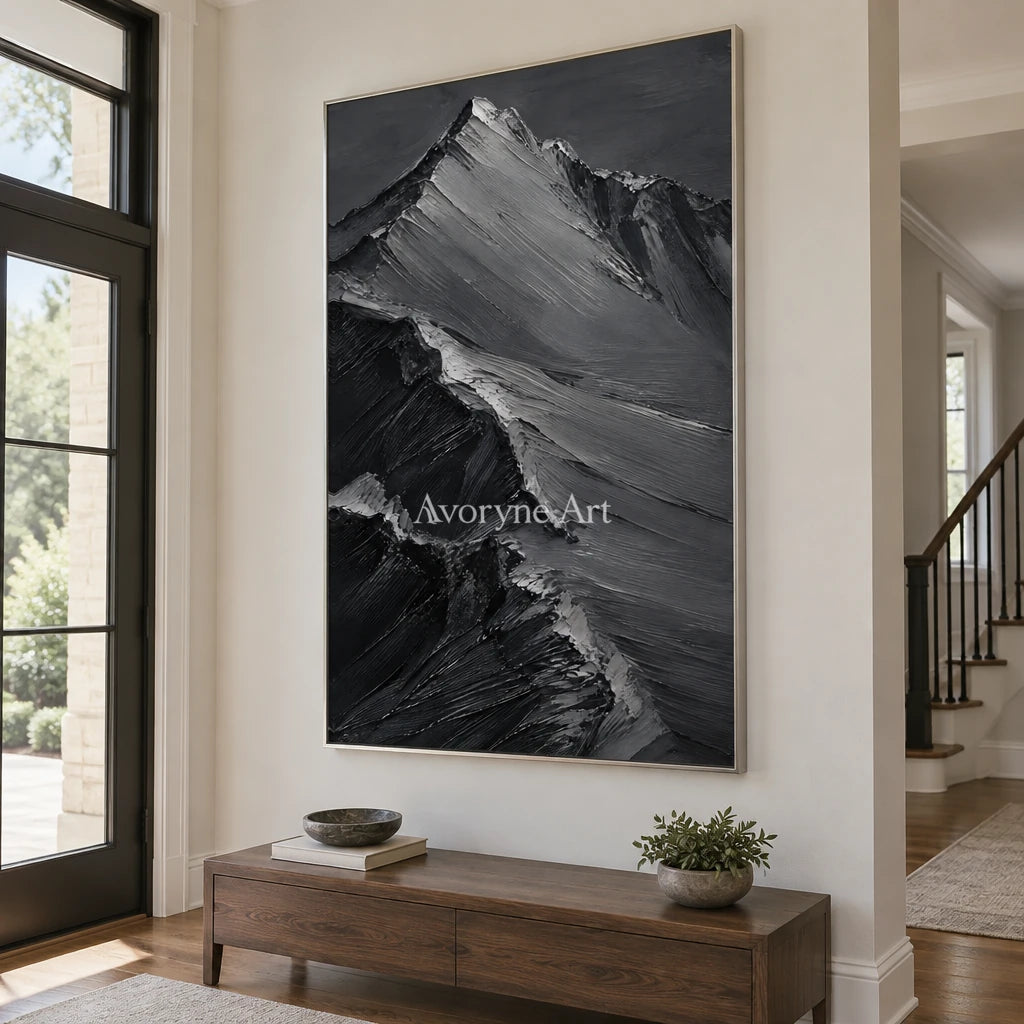 Slate Summits: Textured Monochrome Mountain Art — entry silver