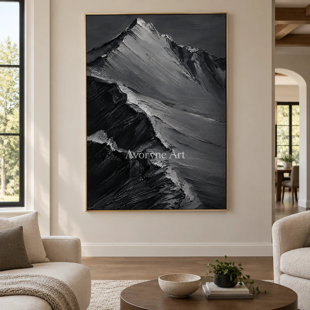 Slate Summits: Textured Monochrome Mountain Art — living gold