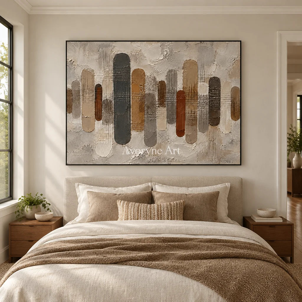 Rounded Measure: Textured Neutral Geometric Art — bedroom black