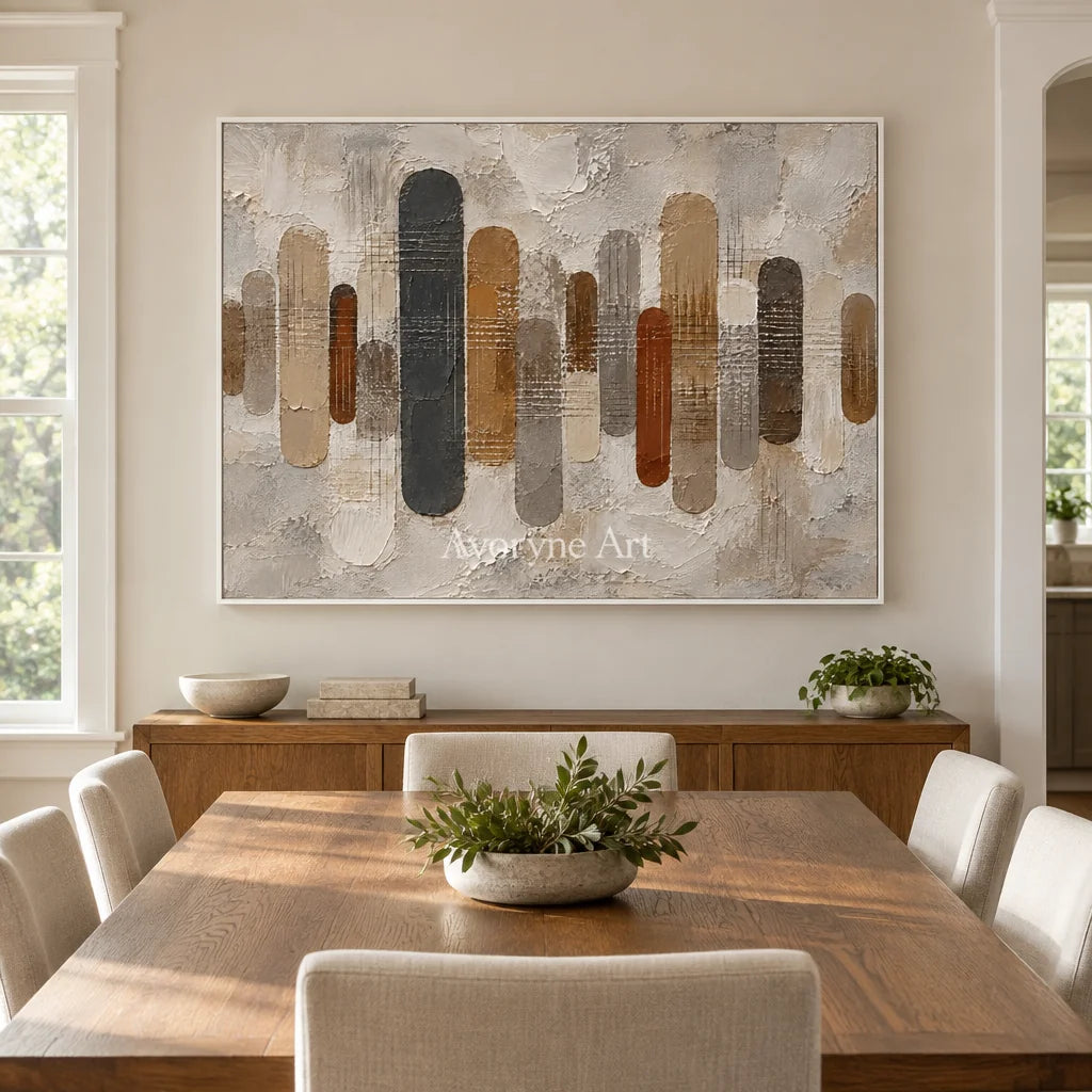 Rounded Measure: Textured Neutral Geometric Art — dining white