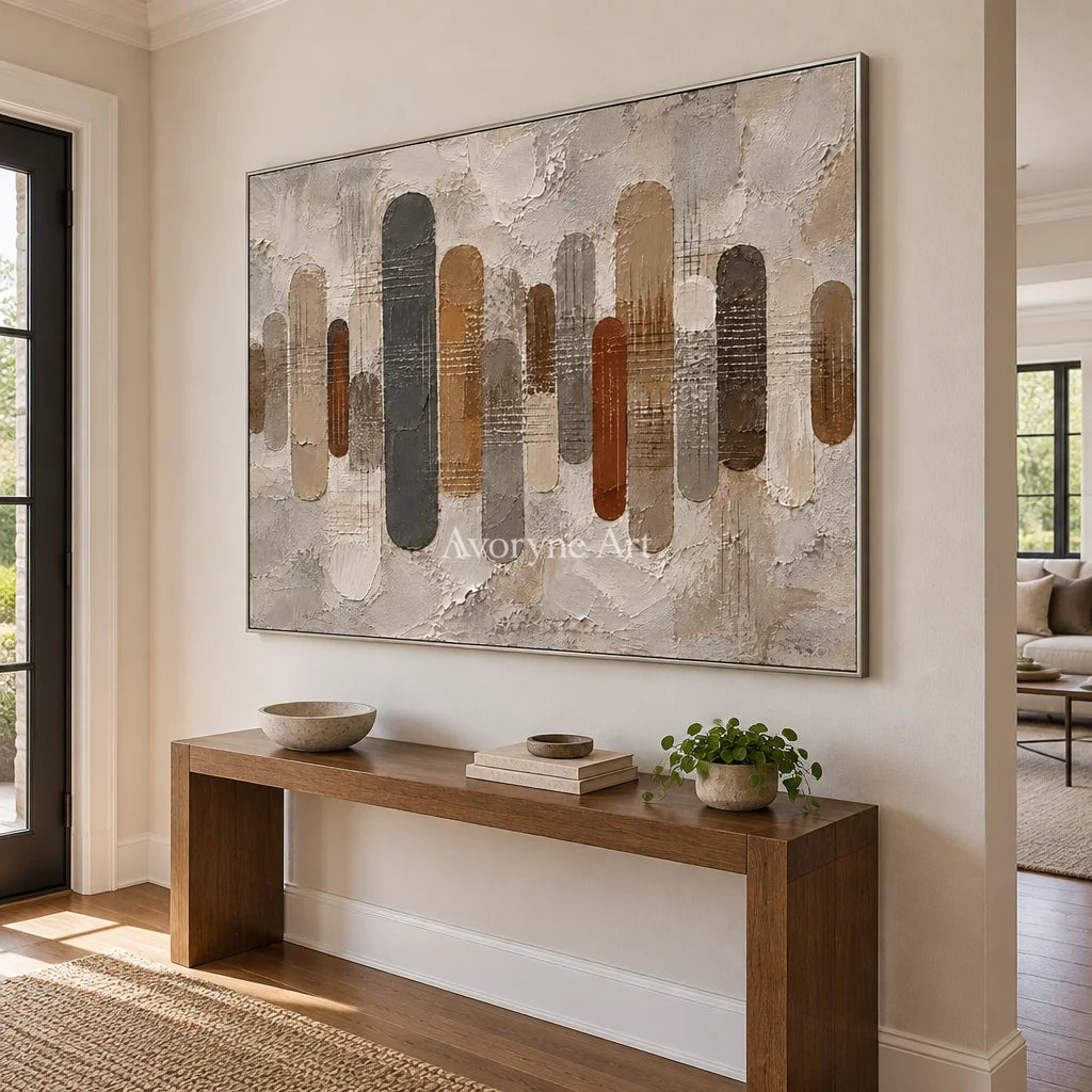 Rounded Measure: Textured Neutral Geometric Art — entry silver