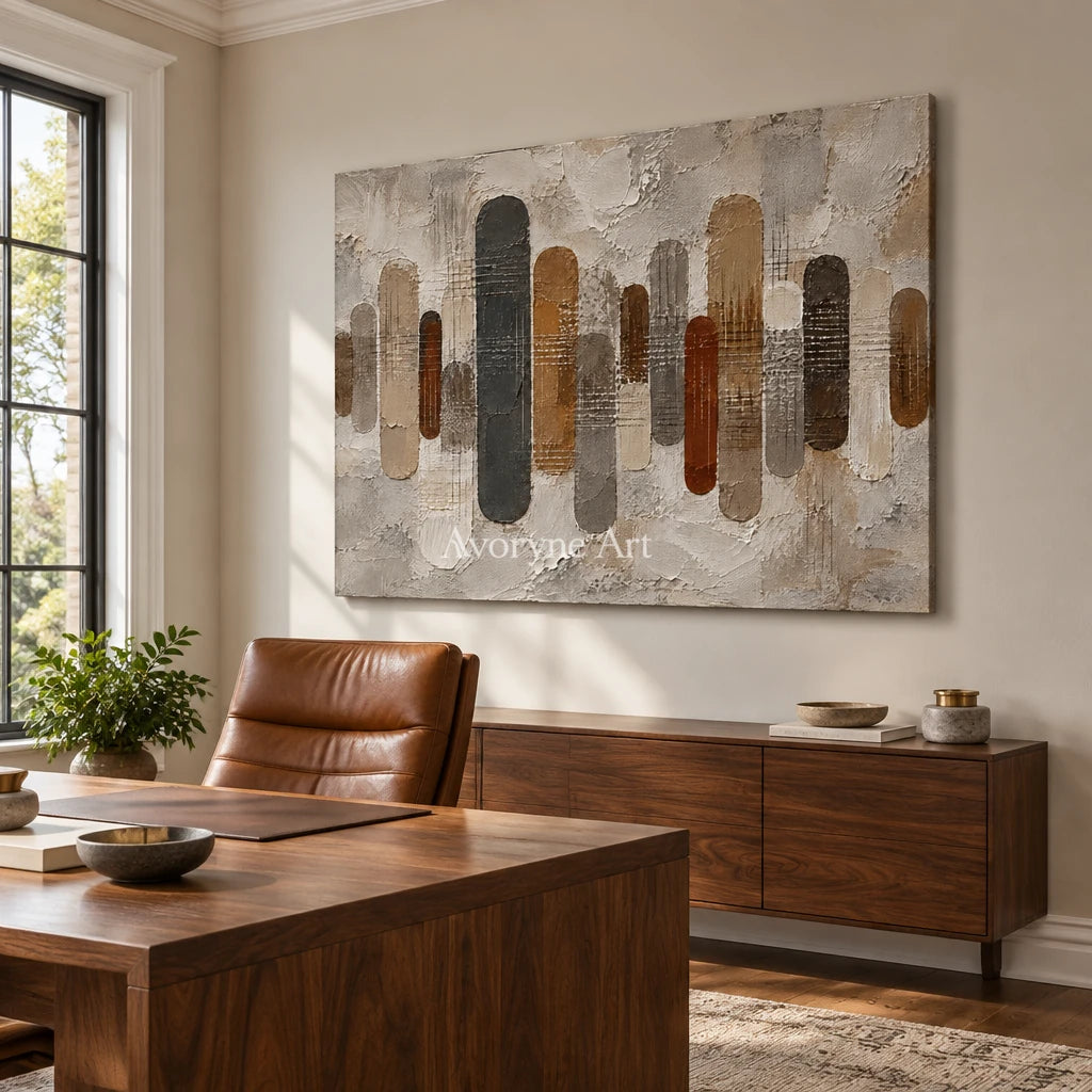 Rounded Measure: Textured Neutral Geometric Art — office frameless