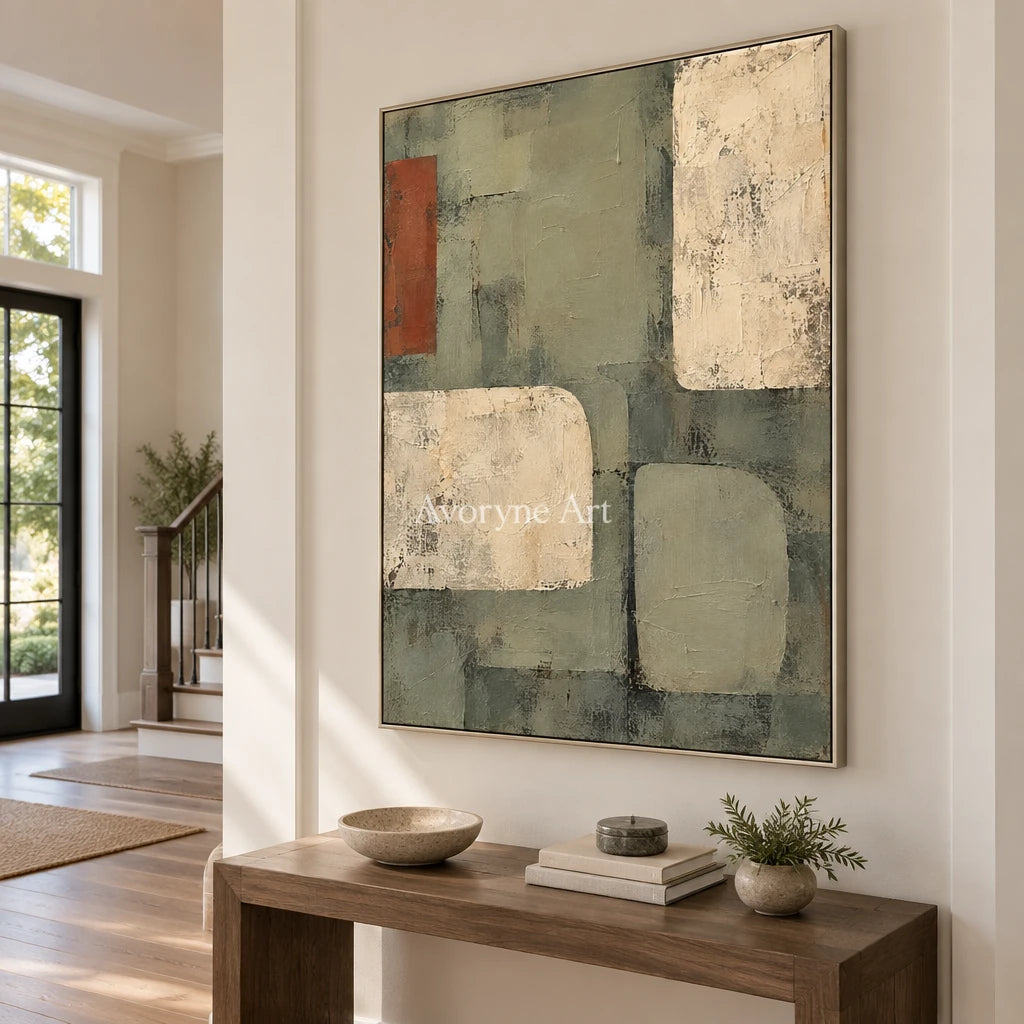 Sage Intervals: Textured Neutral Geometric Art — entry silver