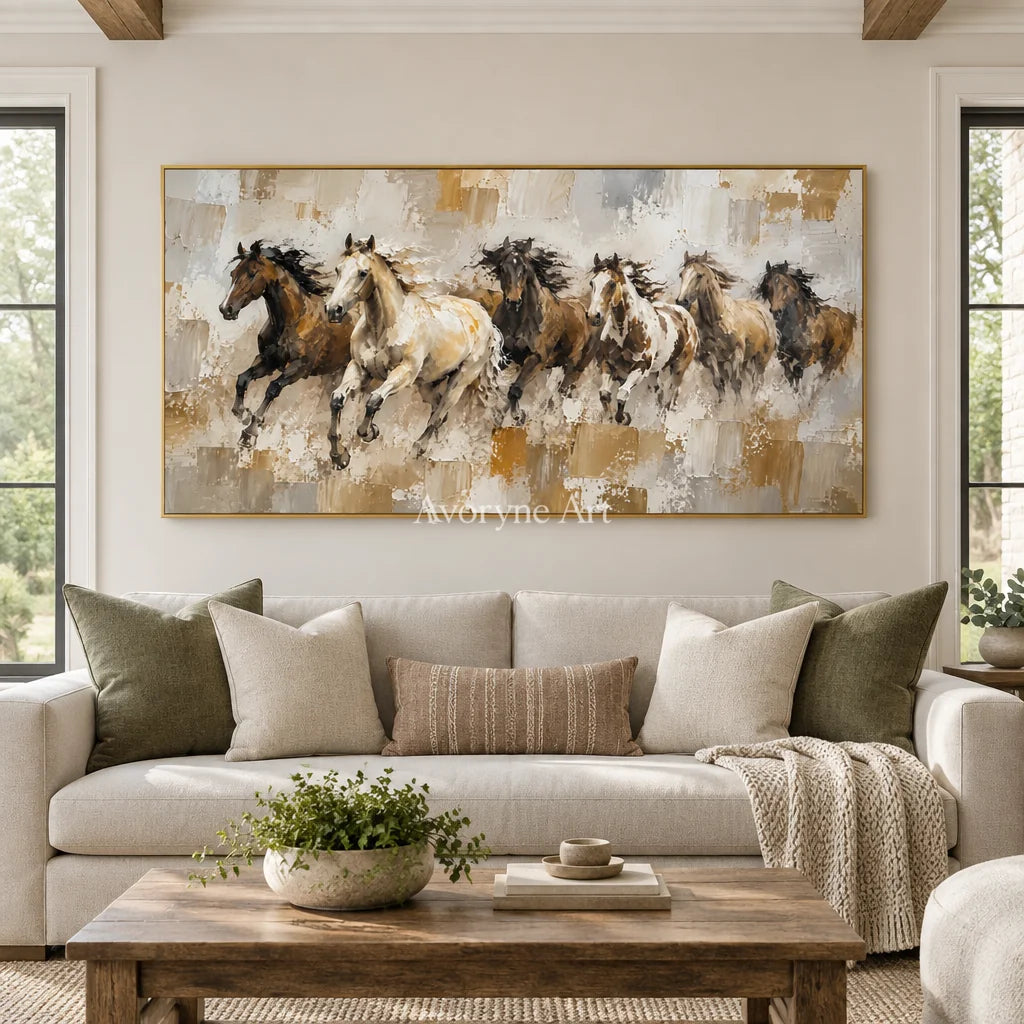 Open Gallop: Textured Panoramic Horse Art — living gold