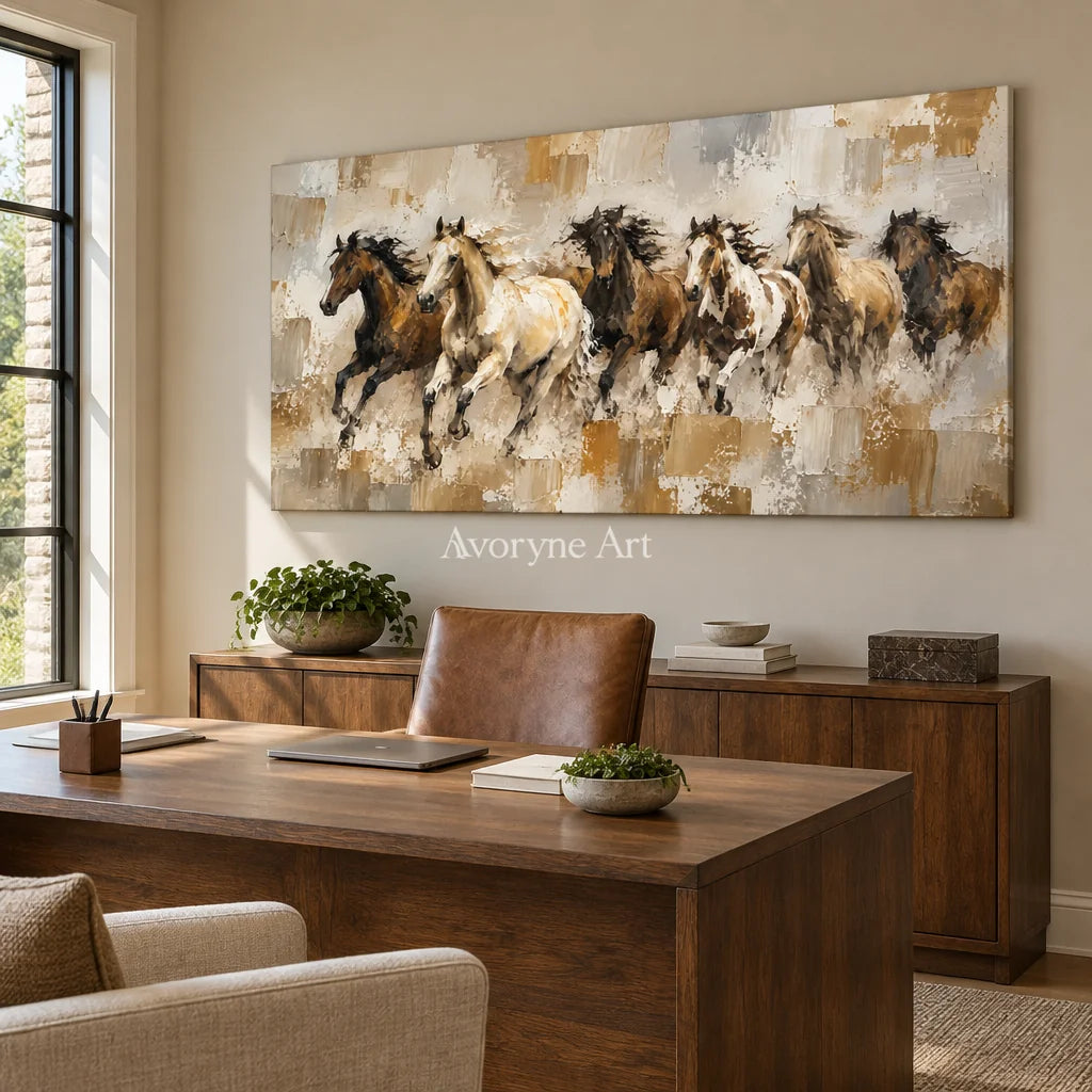 Open Gallop: Textured Panoramic Horse Art — office frameless