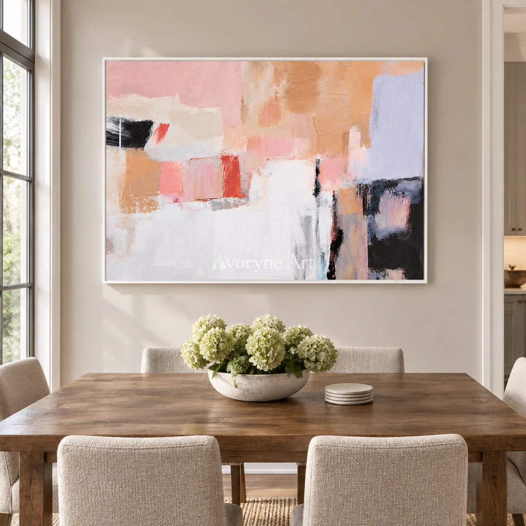 Peach Fragments: Textured Pastel Abstract Wall Art — dining white