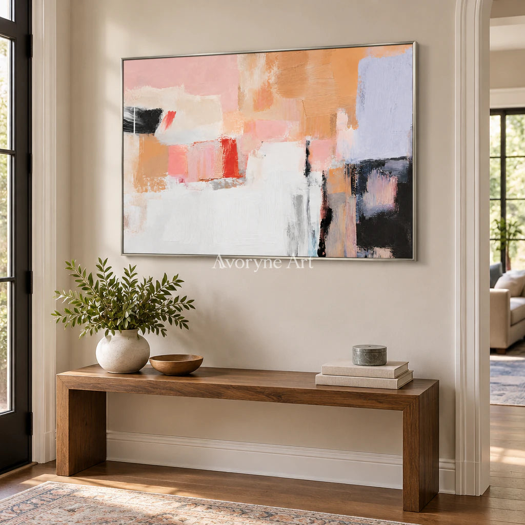 Peach Fragments: Textured Pastel Abstract Wall Art — entry silver