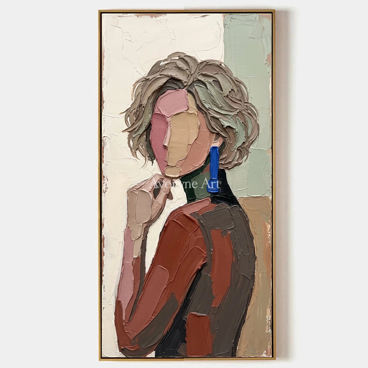 Verdant Memory, hand-painted textured portrait wall art by Nadia Tan
