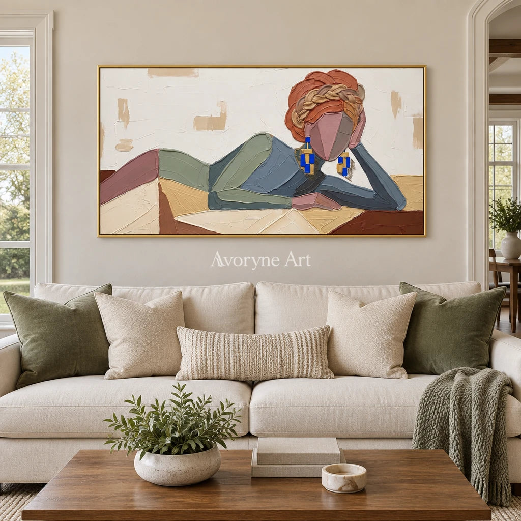 Verdant Prelude textured portrait wall art with a gold frame hanging in a living room