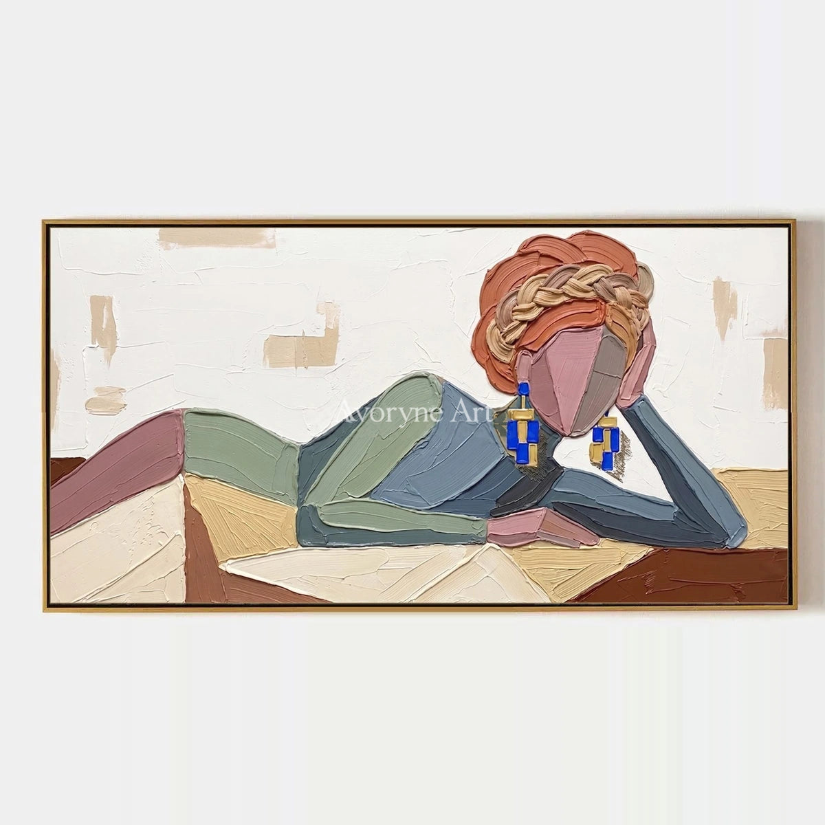 Verdant Prelude, hand-painted textured portrait wall art by Nadia Tan