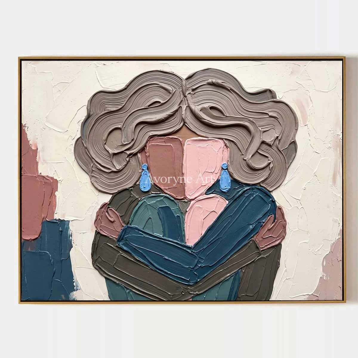 Verdant Dialogue, hand-painted textured portrait wall art by Nadia Tan