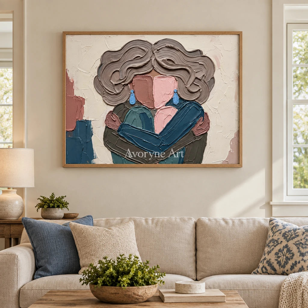 Verdant Dialogue textured portrait wall art with a wood frame in a villa living space