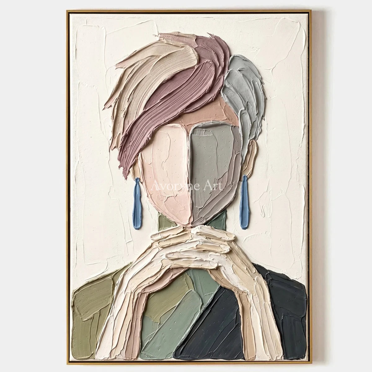 Blue Passage, hand-painted textured portrait wall art by Nadia Tan