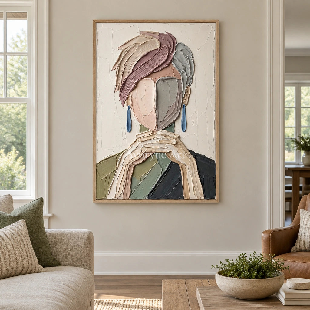 Blue Passage textured portrait wall art with a wood frame in a villa living space