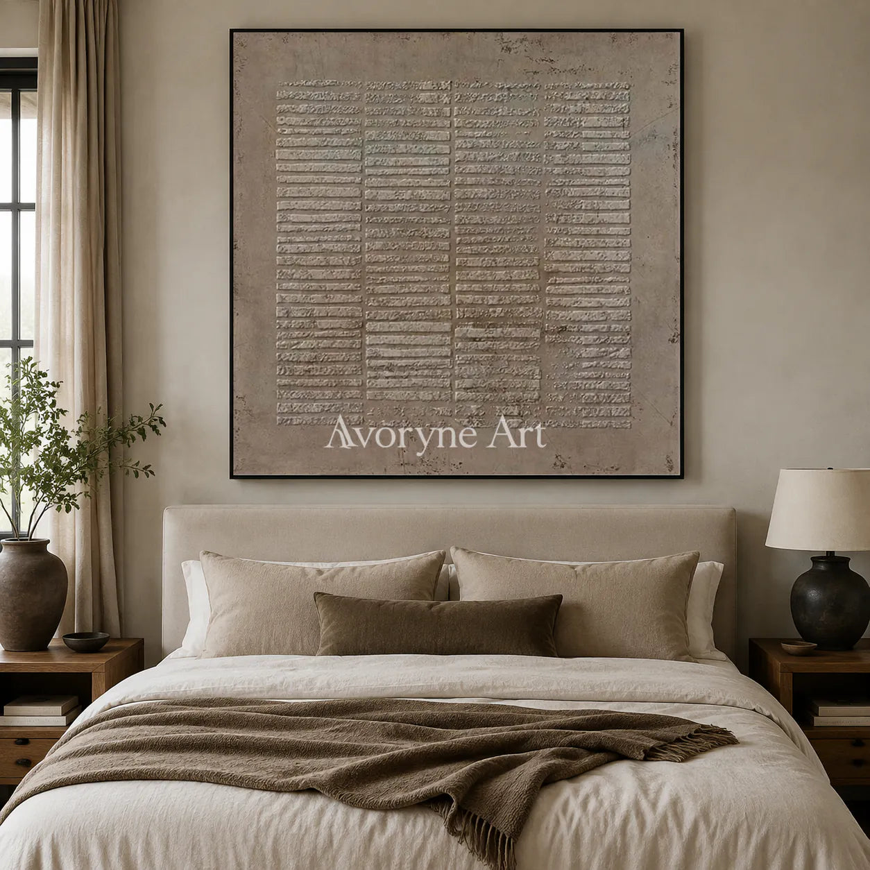 Earthen Silence: Textured Wabi-Sabi Abstract Wall Art - bedroom black frame