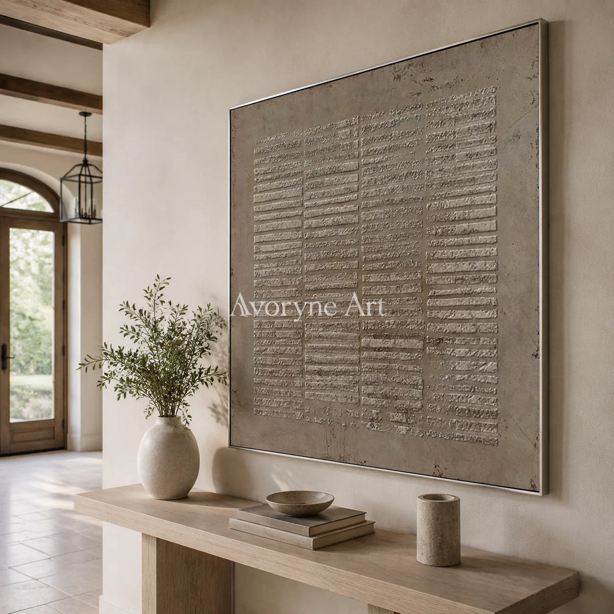 Earthen Silence: Textured Wabi-Sabi Abstract Wall Art - entryway silver frame