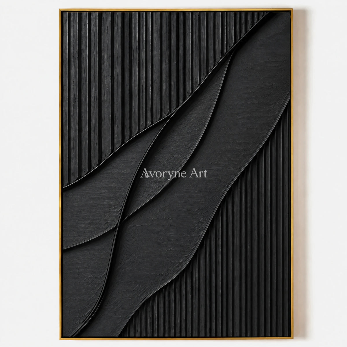 Noir Curve: Textured Wabi-Sabi Black Impasto Wall Art — primary