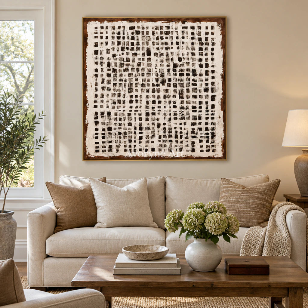 Chalk Weave: Textured Wabi-Sabi White Grid Wall Art — living gold