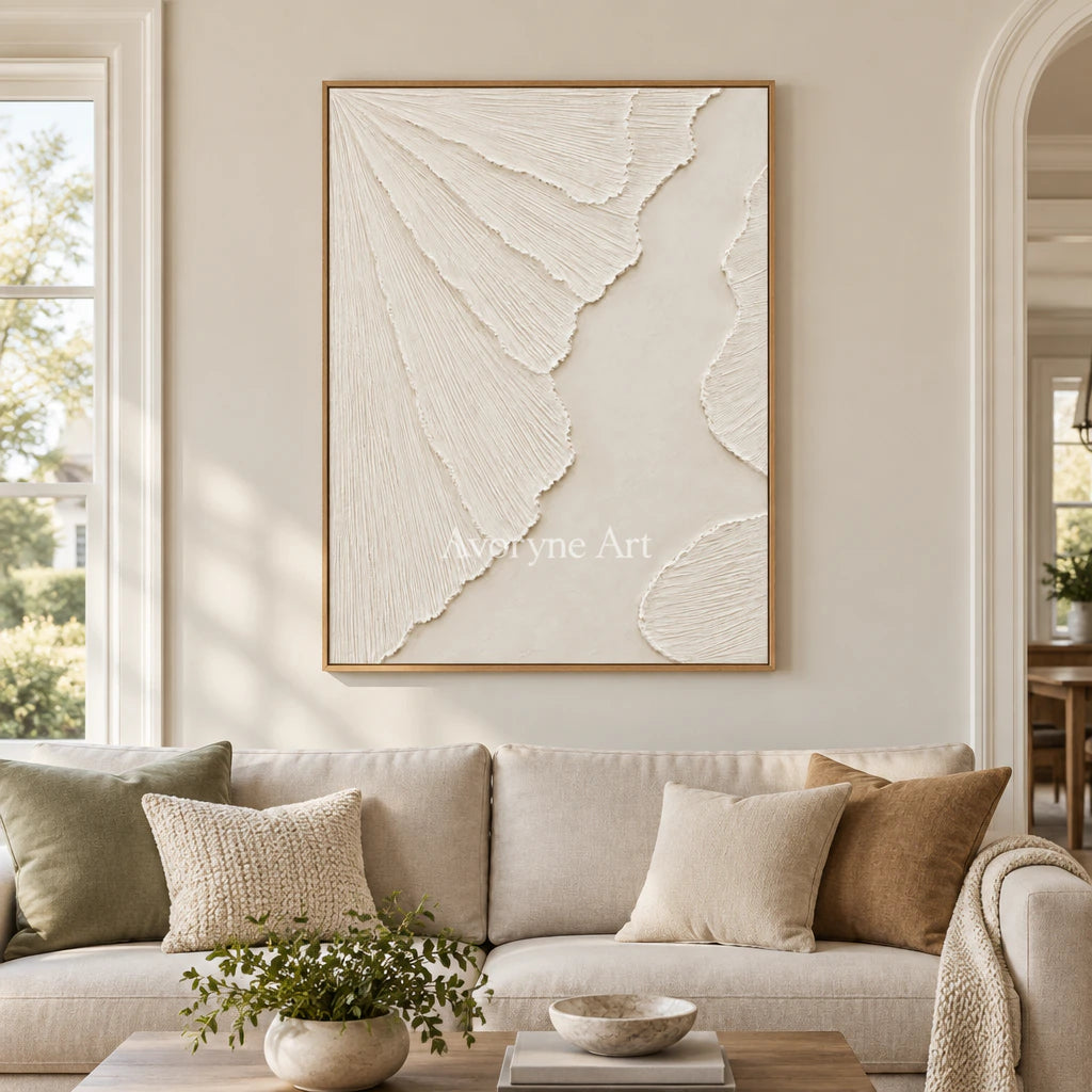Ivory Fanways: Textured White Grooved Relief Wall Art — villa wood