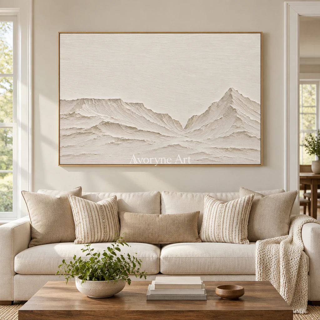 Pale Divide: Textured White Mountain Relief Wall Art — villa wood