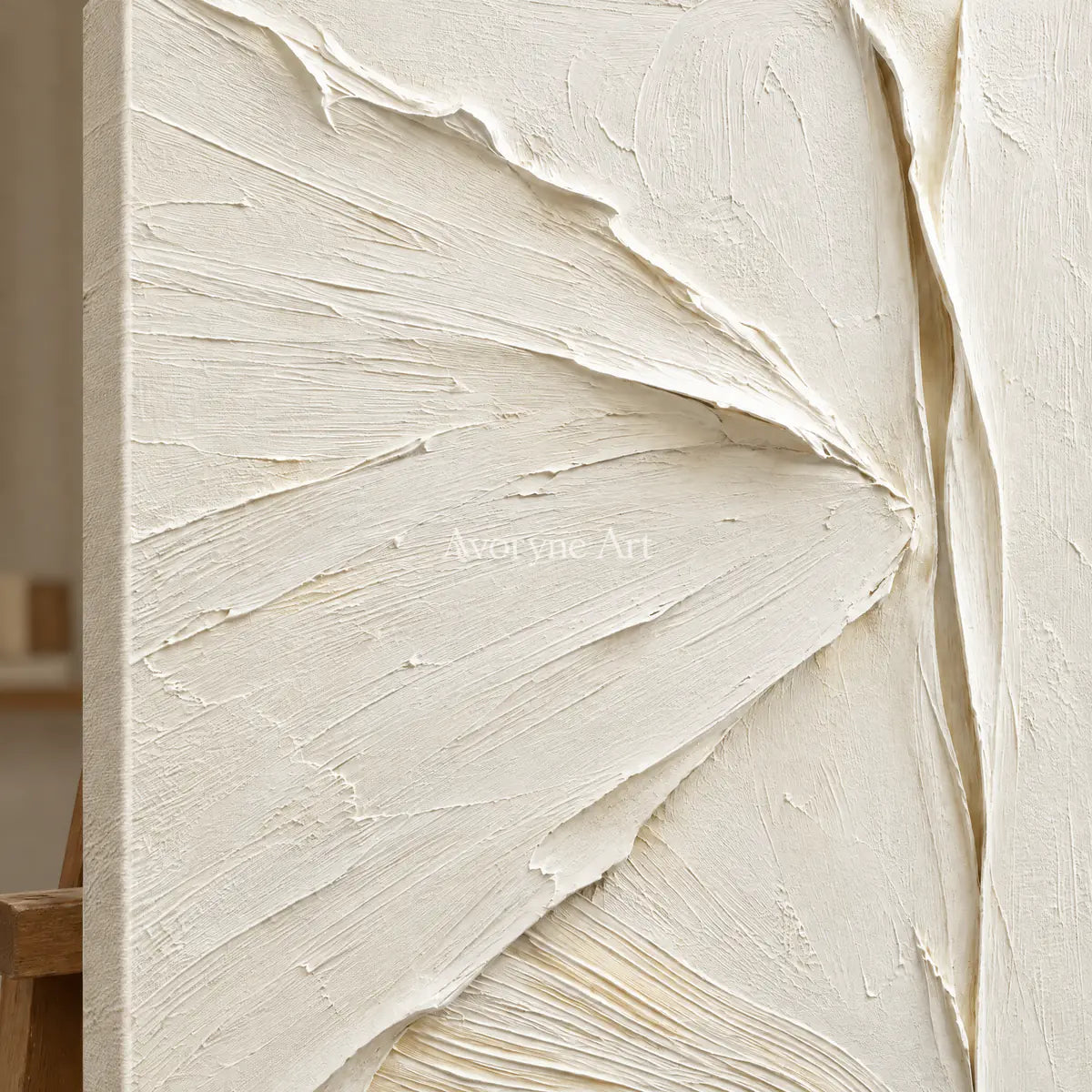 Ivory Planes: Textured White Sculptural Relief Wall Art — detail easel