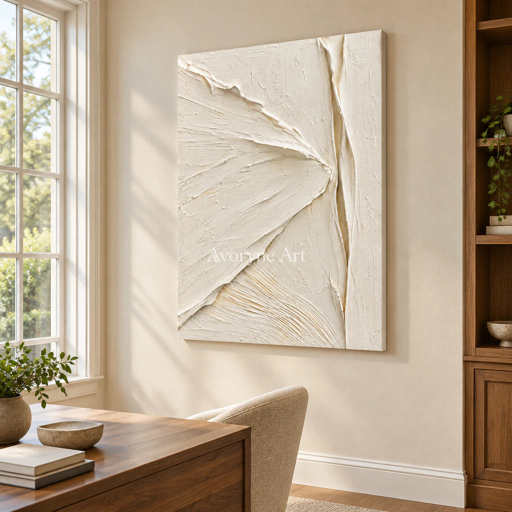 Ivory Planes: Textured White Sculptural Relief Wall Art — office frameless