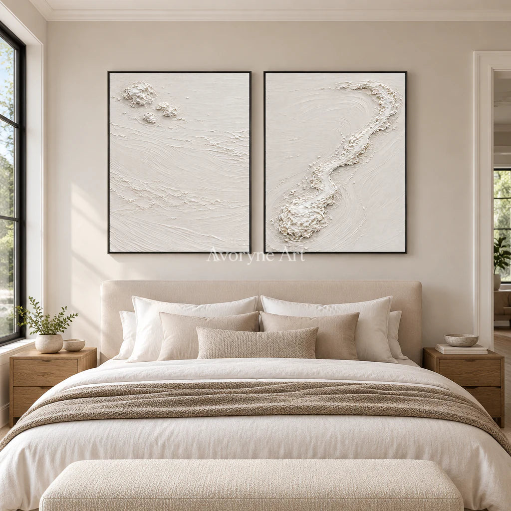 Pale Fragments: Textured White Texture Diptych Wall Art — bedroom black