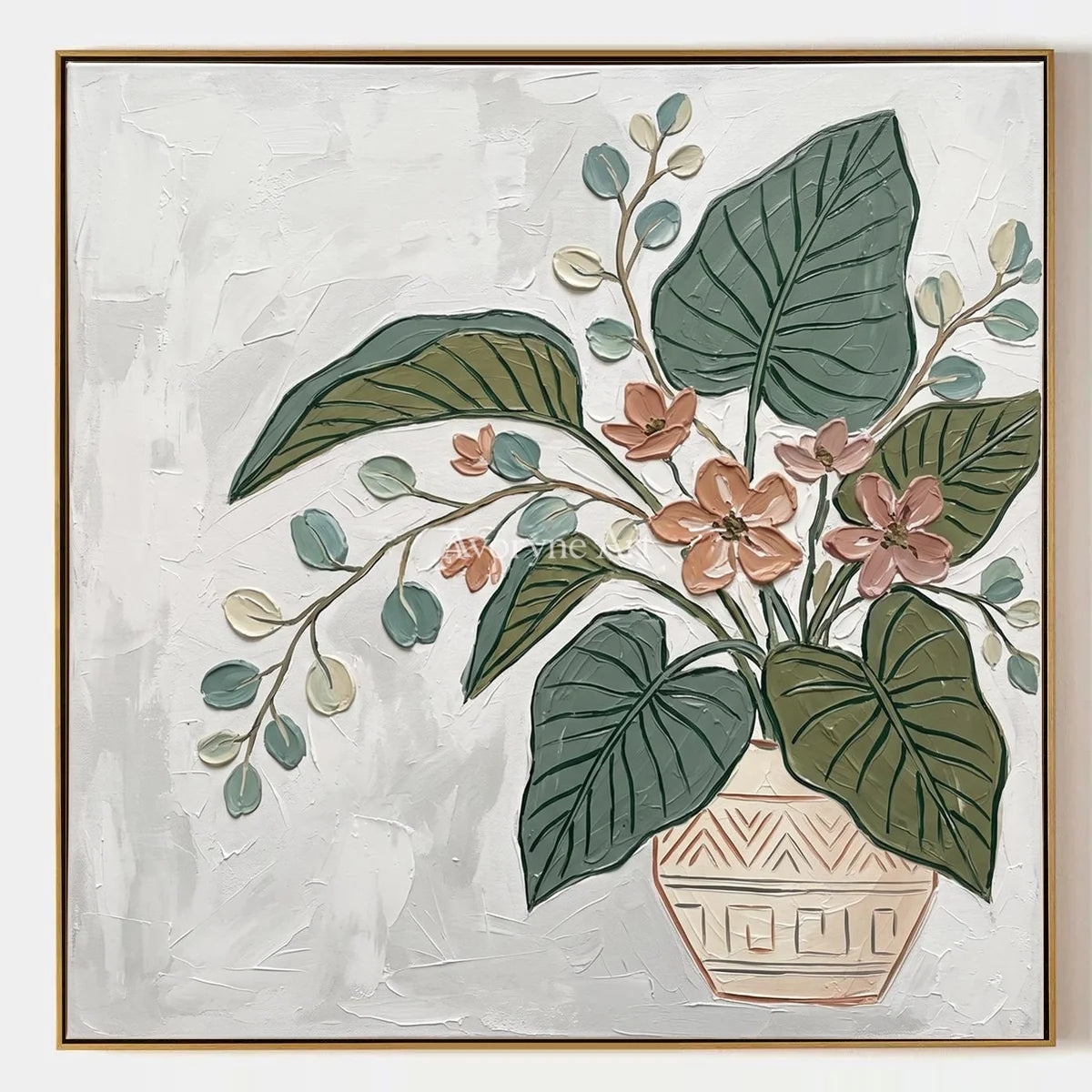 Silver Passage, hand-painted vase and foliage wall art by Maeve Callahan