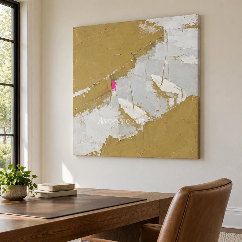 Tender Current vivid landscape wall art as a frameless stretched canvas in a home office
