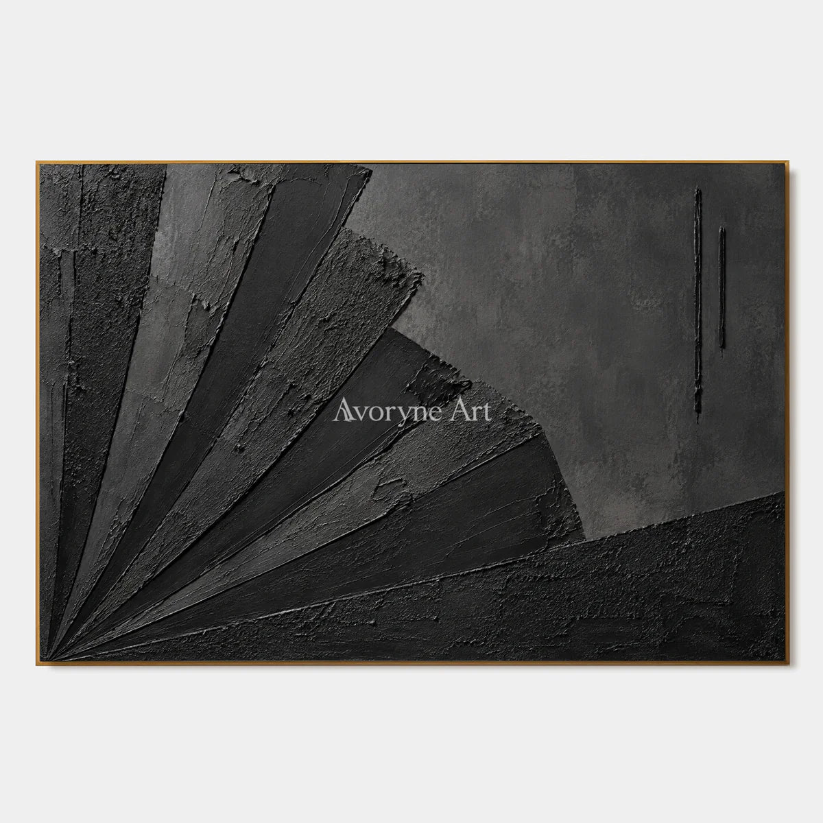 Obsidian Fan: Wabi-Sabi Black Textured Abstract Wall Art — primary