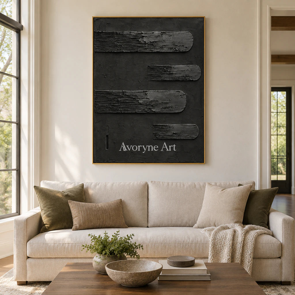 Dark Intervals: Wabi-Sabi Black Textured Relief Wall Art — living gold