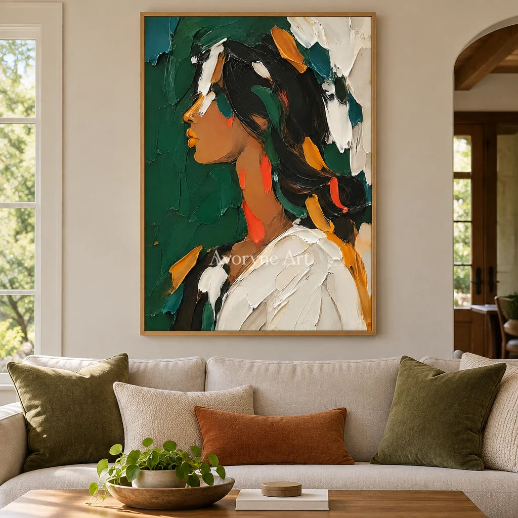 Amber Profile: Warm Female Portrait Wall Art — villa wood