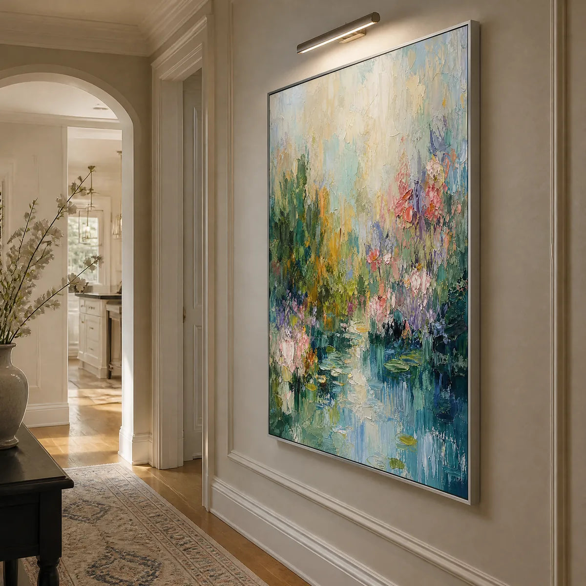 Water Garden: Floral Landscape Wall Art - hallway silver frame