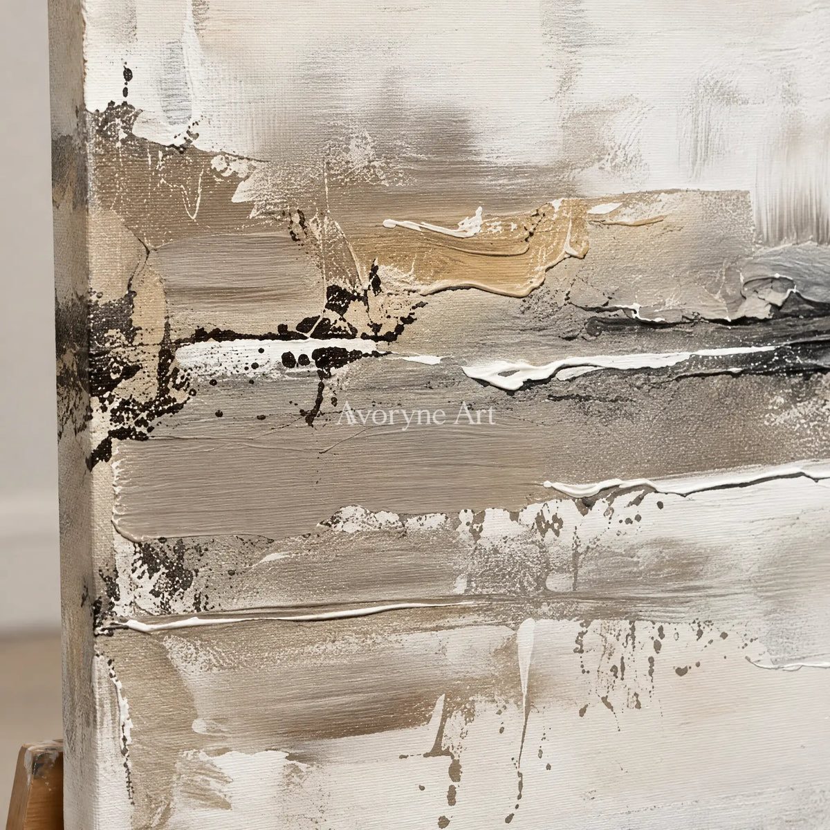 Close-up of the hand-painted texture of Bright Trace waterside landscape wall art on an easel