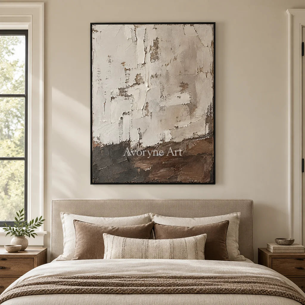 Ashhaven: Weathered Neutral Texture Wall Art — bedroom black
