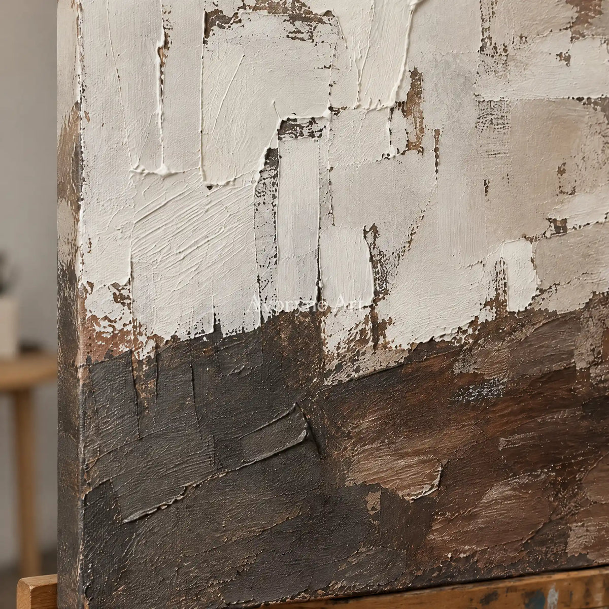 Ashhaven: Weathered Neutral Texture Wall Art — detail easel