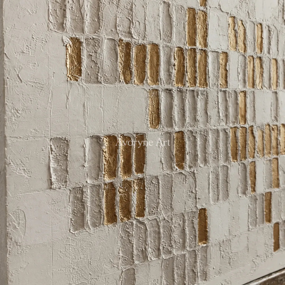 Gilded Sequence: White and Gold-Tone Textured Wall Art — detail easel