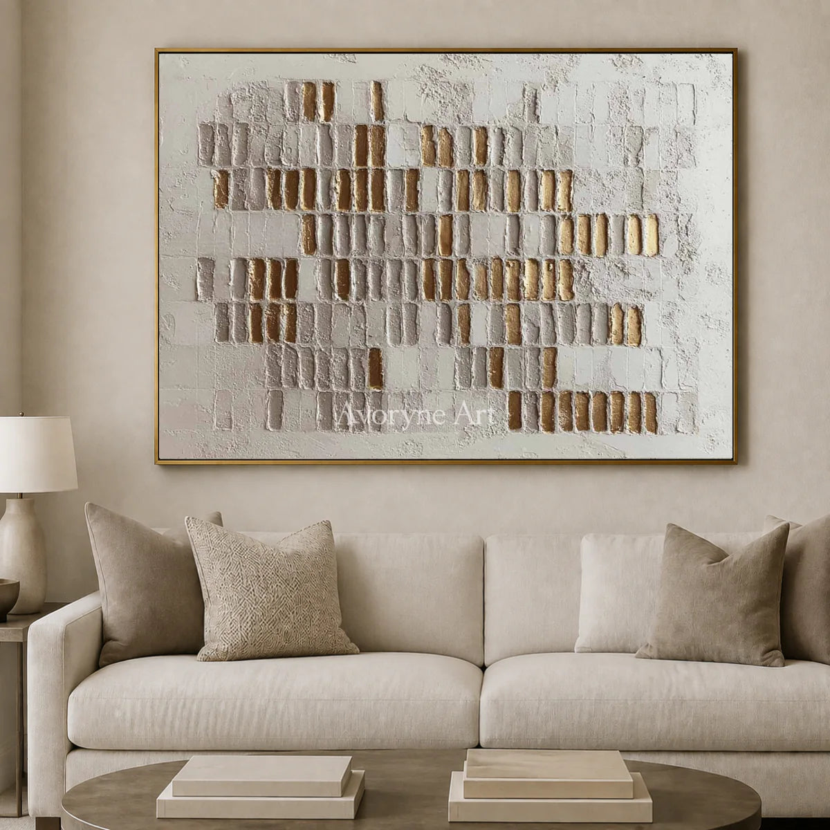 Gilded Sequence: White and Gold-Tone Textured Wall Art — living gold