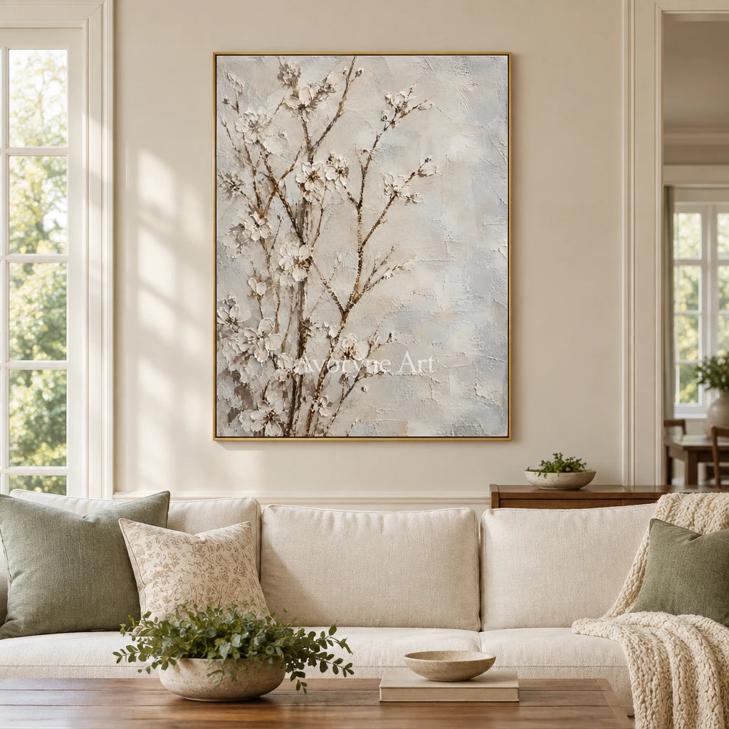 Petal Murmur: White Blossom Branches Wall Art — living gold