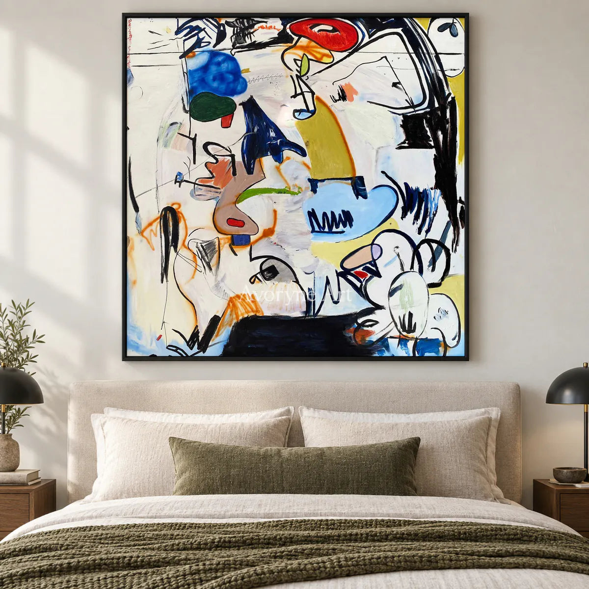 Unscripted Profiles: White Cubist Graffiti Portrait Wall Art — bedroom black