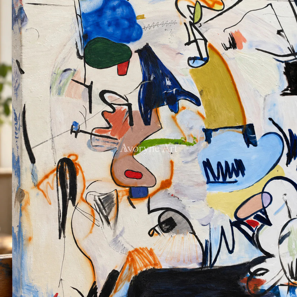 Unscripted Profiles: White Cubist Graffiti Portrait Wall Art — detail easel