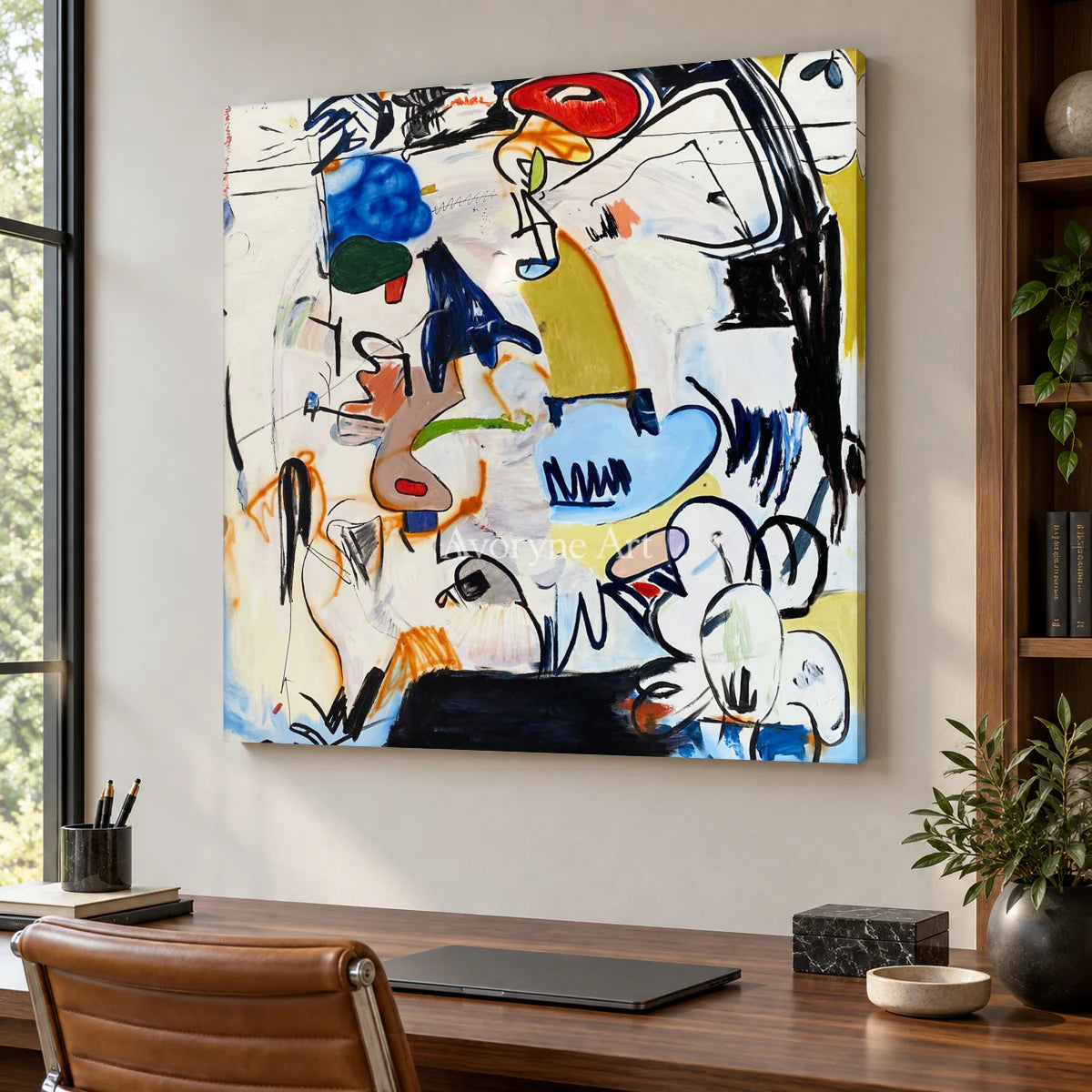 Unscripted Profiles: White Cubist Graffiti Portrait Wall Art — office frameless