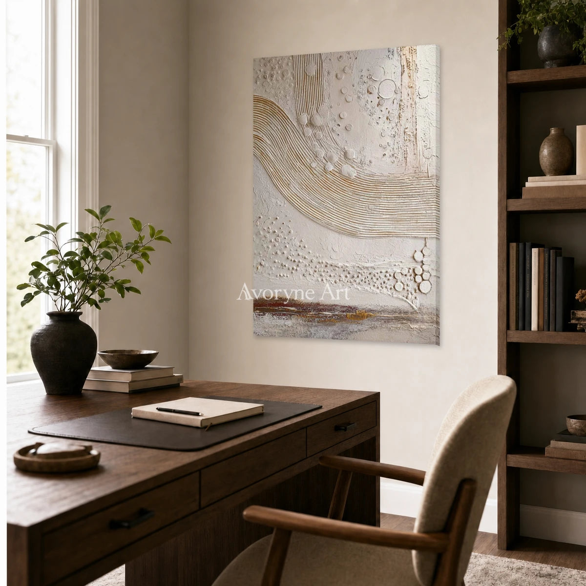 Quiet Strata: White Curved Ridge Abstract Wall Art — office frameless