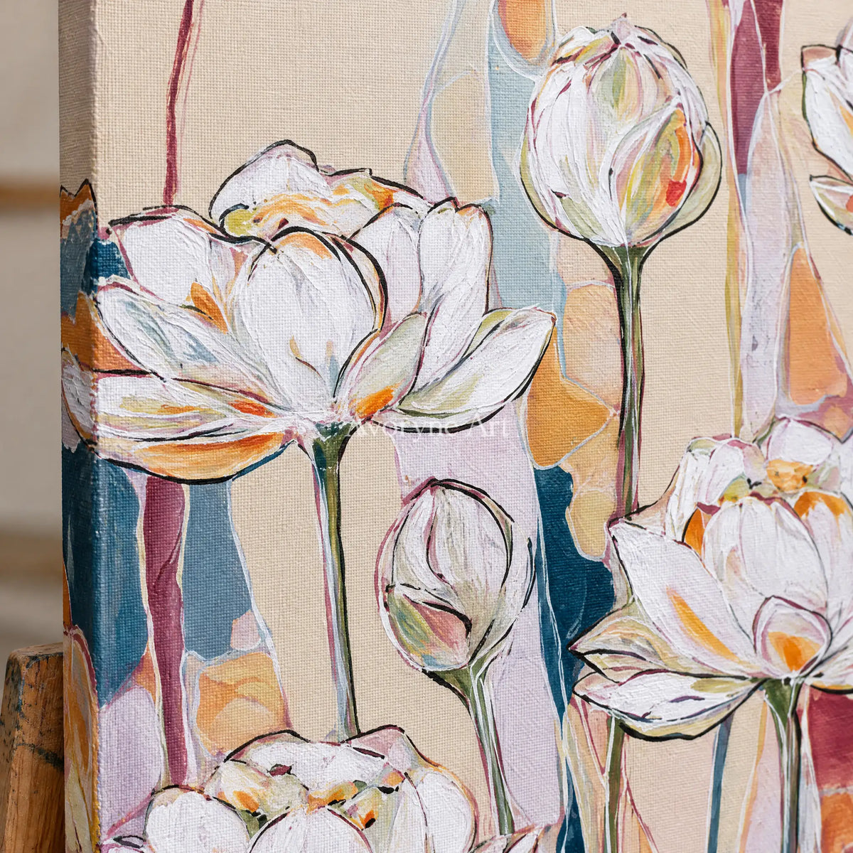 Ivory Tender Vista: White Floral Art — detail easel