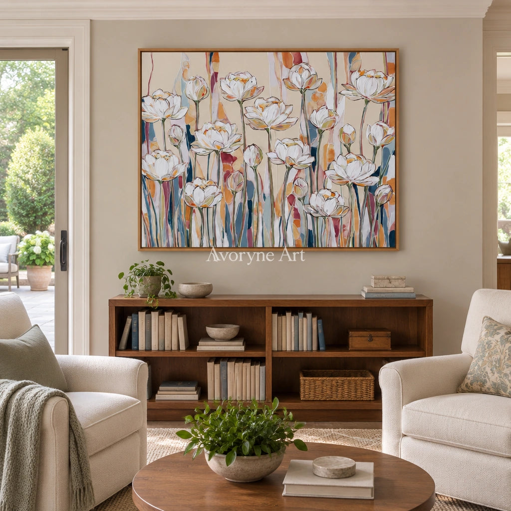 Ivory Tender Vista: White Floral Art — villa wood