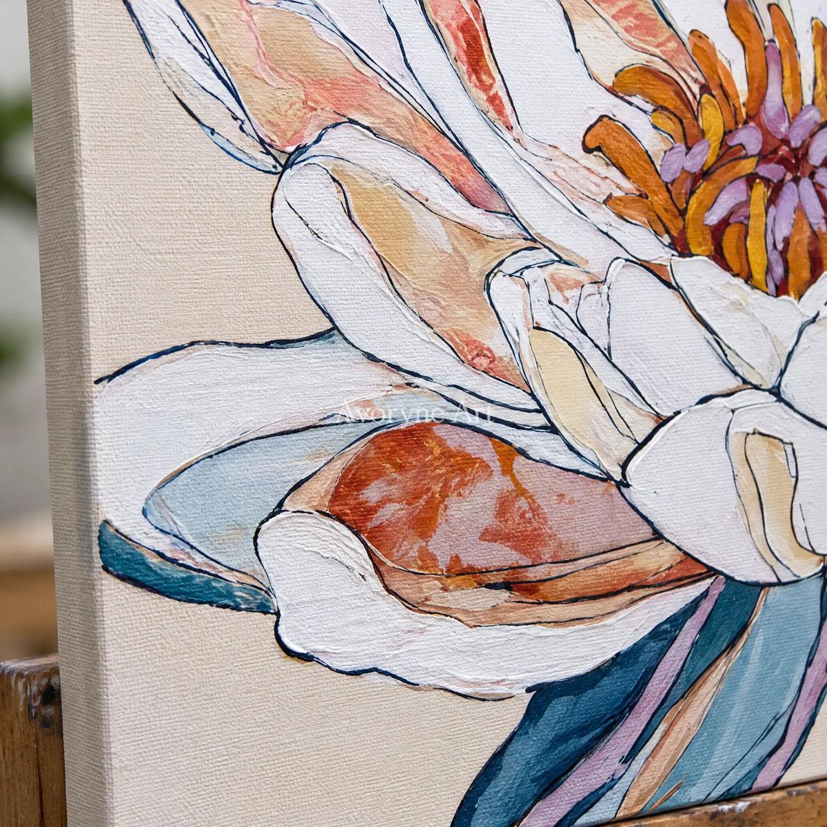 Ivory Tender Poem: White Floral Art — detail easel
